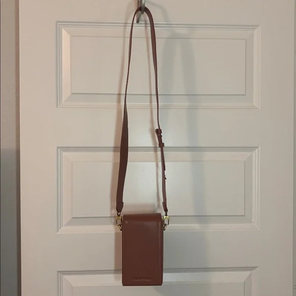 Charles & Keith Tan Brown Leather elongated Crossbody Bag magnetic closure - Picture 3 of 16